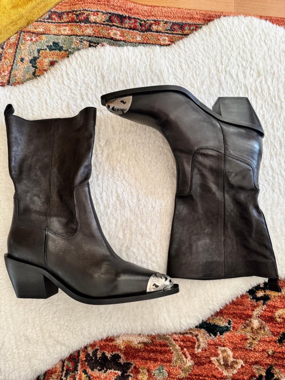 Free People Black Leather Faster Horses Filigree Boots